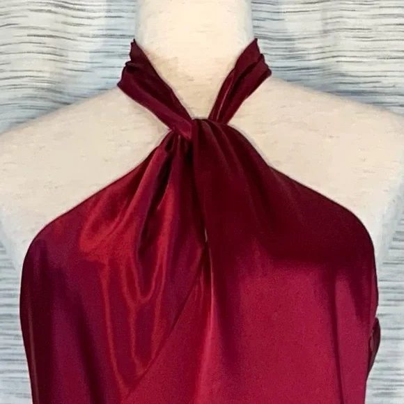 ABS by Allen Schwartz Dark Red Halter Gown - Picture 3 of 16